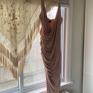 Floor length pink, high left slit, dress to remember